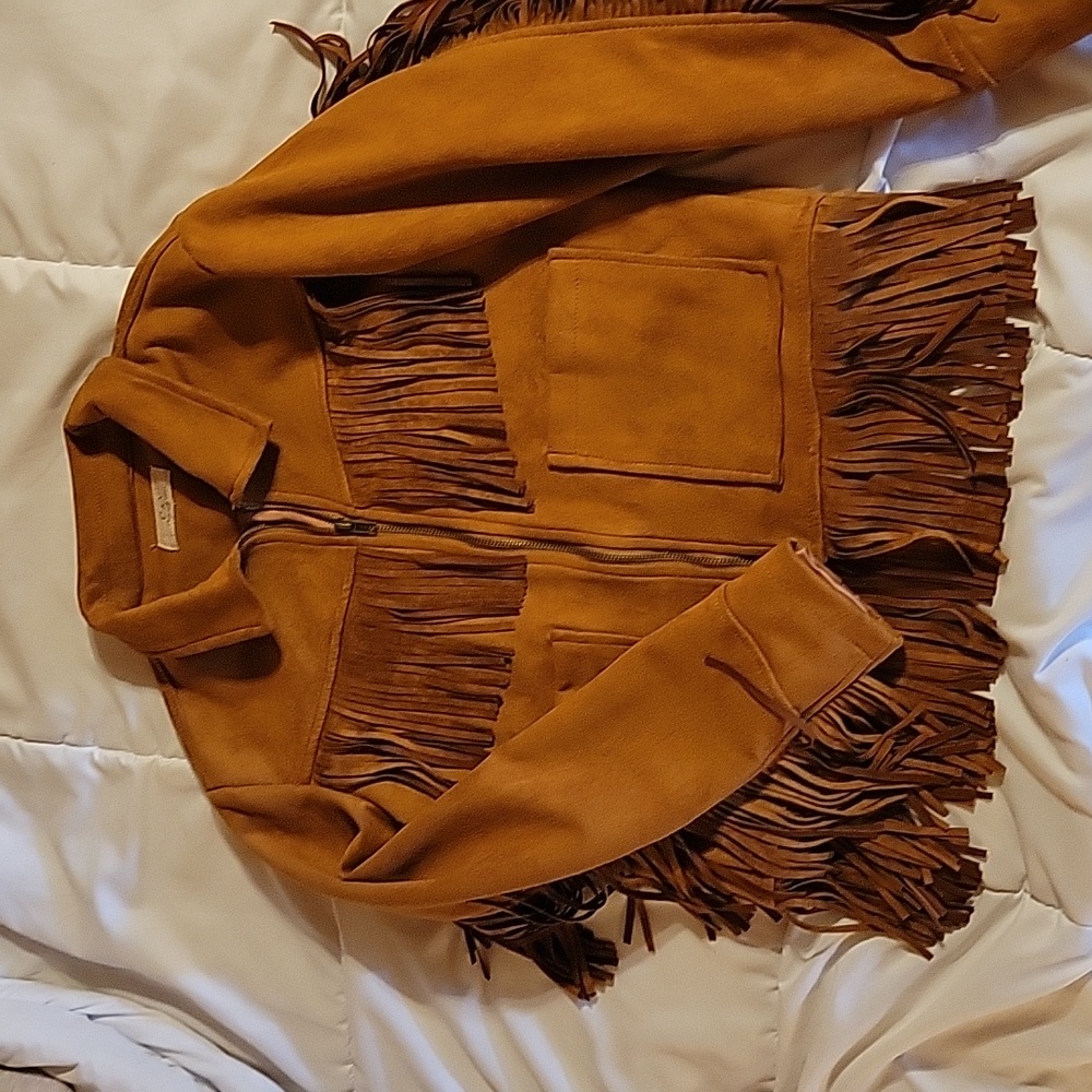Faux leather fringe jacket never worn